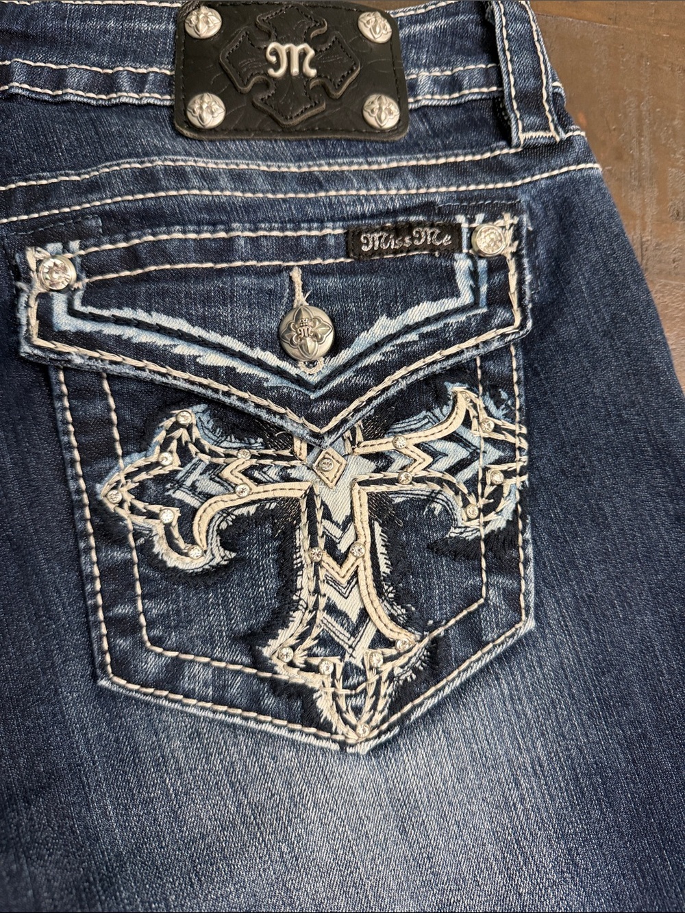 Miss Me Faded Dark Blue Denim Cutoff Shorts - Picture 5 of 9